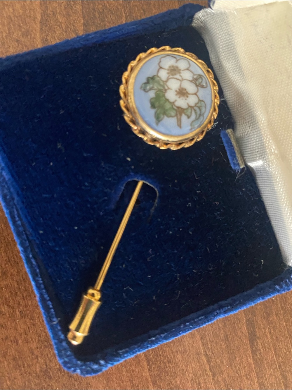 Gold-Tone Floral Enamel Stick Pin - Blue, White & Green